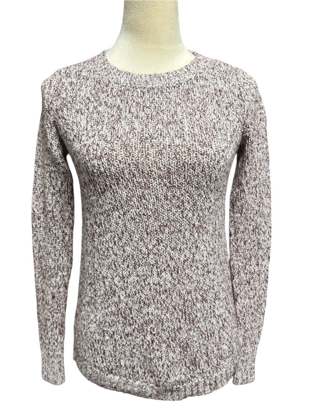 LOFT Marled Knit Crewneck Sweater Women's XS Brown Cream Cotton Blend
